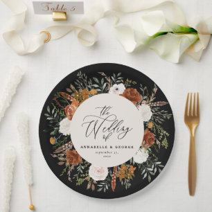 Schwarz Chic Terracotta floral elegant modern Pappteller