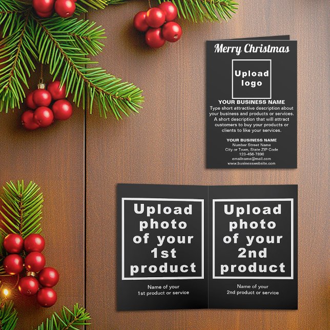 Schwarz | Christmas | Business | Gefaltete Feierta Feiertagskarte (Black folded holiday card for Christmas with your business brand and products or services)