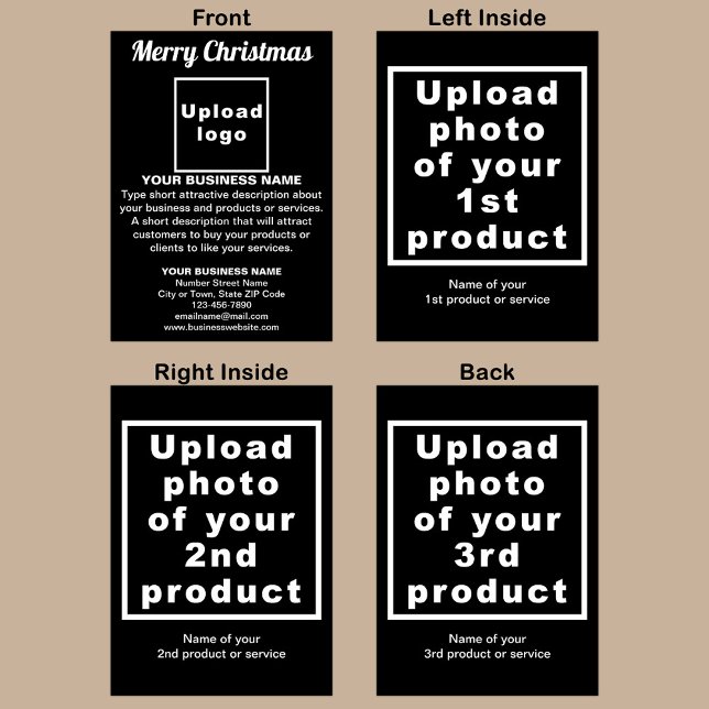 Schwarz | Christmas | Business | geklappte Begrüßu Karte (Black Christmas folded greeting card with your business brand and products or services.)