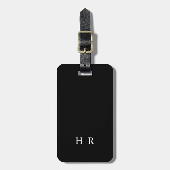 Schwarz Classic Elegant Minimal Modernes Monogramm Gepäckanhänger (Vorderseite vertikal)