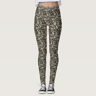 Schwarz-Cream Paisley-Muster-Leggings Leggings