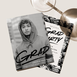 Schwarz | Dashed Foto Graduation Party Einladung