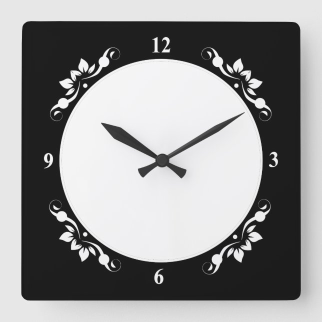 Schwarz Decorative Sq Uhr Vorderseite Weiße Zahlen (Vorderseite)
