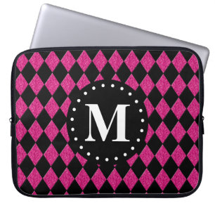 Schwarz-Diamant-Monogramm in Hot Pink Laptopschutzhülle