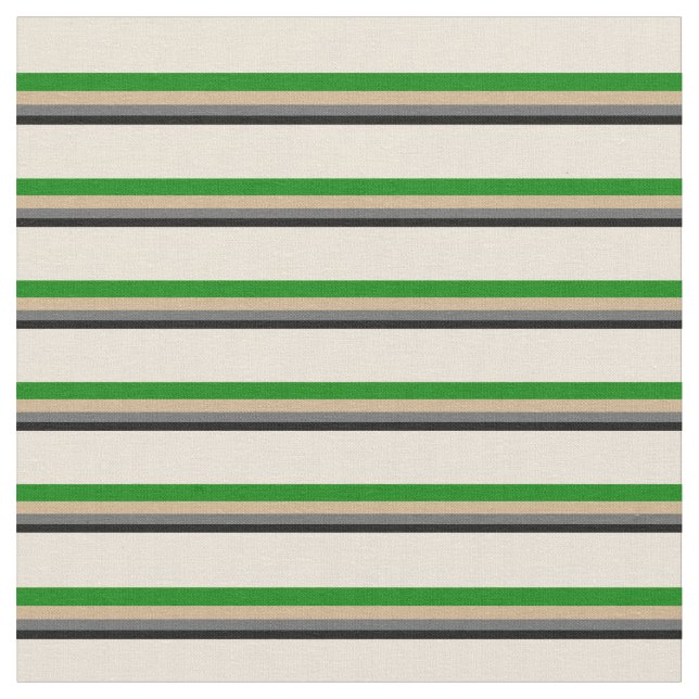 Schwarz, Dim Gray, Tan, Green und Bisque Lines Stoff (Nahaufnahme)