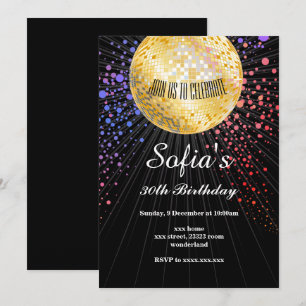 SCHWARZ, Disco-Party, 70er, Tanzparty Einladung
