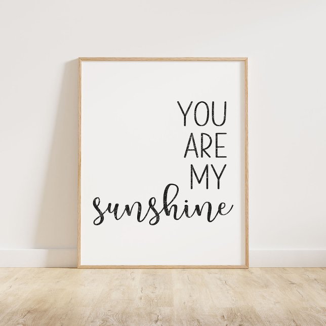 Schwarz, du bist mein Sonnenschein Poster (You Are My Sunshine, a minimalist typography quote in a black distressed texture)