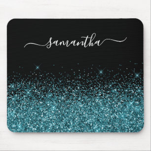 Schwarz/Dunkel Aquamariner Glitzer Eleganter Name Mousepad
