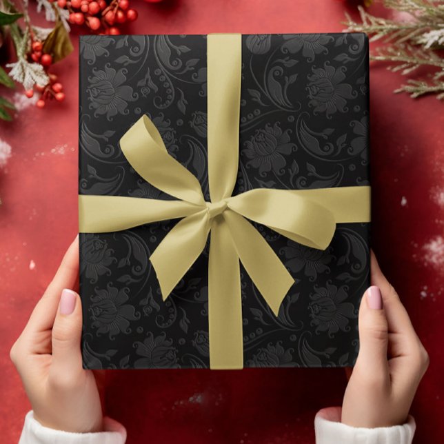 Schwarz-Dunkel-Grau-Damaskus-Monochromatisches Des Geschenkpapier (Von Creator hochgeladen)