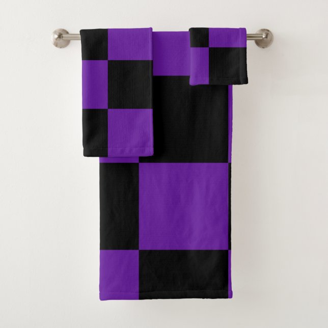 Schwarz-Dunkel-Lila-Quadrat-Muster Badhandtuch Set (Insitu)