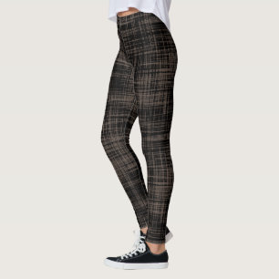 Schwarz/Dunkelbraun Abstraktes Streifenmuster Leggings