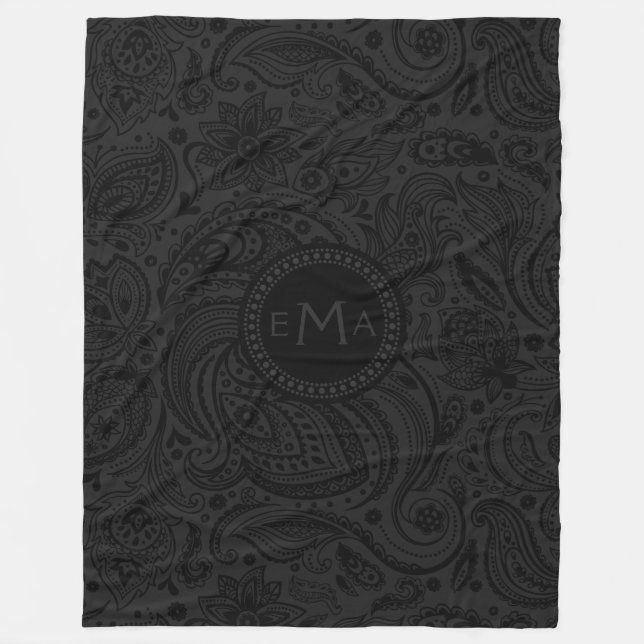Schwarz & dunkelgrau Paisley Fleecedecke (Vorderseite)
