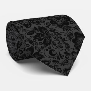 Schwarz-Dunkelgrau-Vintage Blume Muster Krawatte