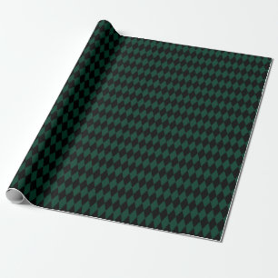 Schwarz & Dunkelgrüne Harlequin-Diamanten Geschenkpapier