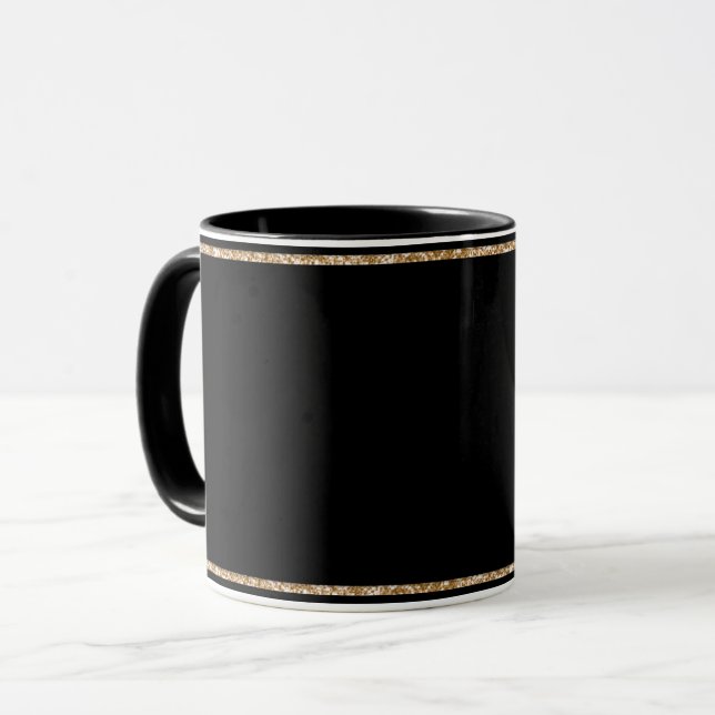 Schwarz, einfach elegant, goldfarben, tasse (Vorderseite Links)