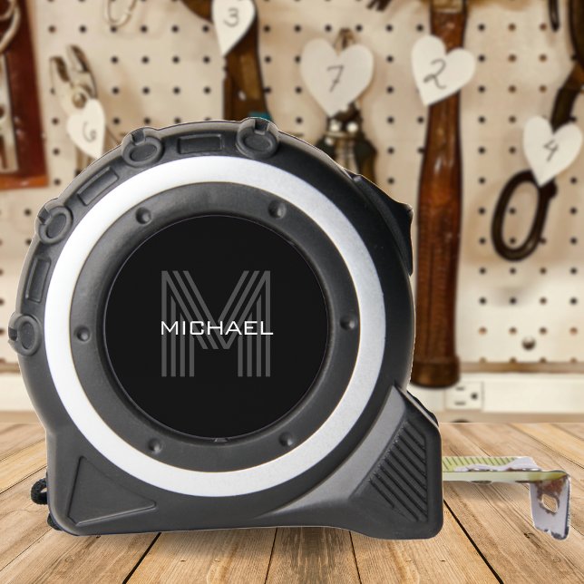Schwarz Einfach Modernes Minimalistisches Monogram Maßband (Black Simple Modern Minimalist Monogram Initial Tape Measure)