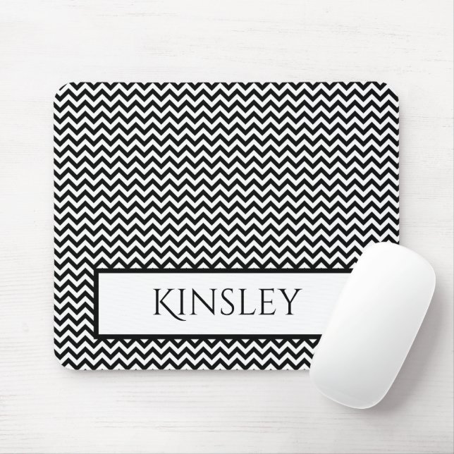 Schwarz Einfach Zickzack Personalisiert Mousepad (Mit Mouse)