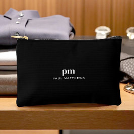 Schwarz Einfache Minimalistische Monogramm und Nam Zubehörtasche