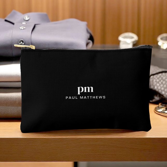 Schwarz Einfache Minimalistische Monogramm und Nam Zubehörtasche (Von Creator hochgeladen)