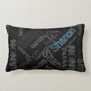 Schwarz, Eisblau, Graue Kissennamenskollage umgeke Lendenkissen