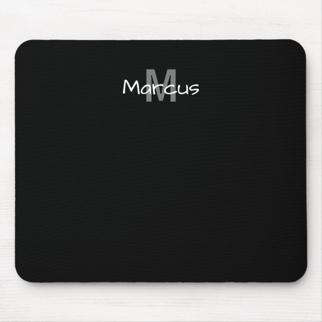 Schwarz Elegant Mit Monogramm Mousepad (Vorne)