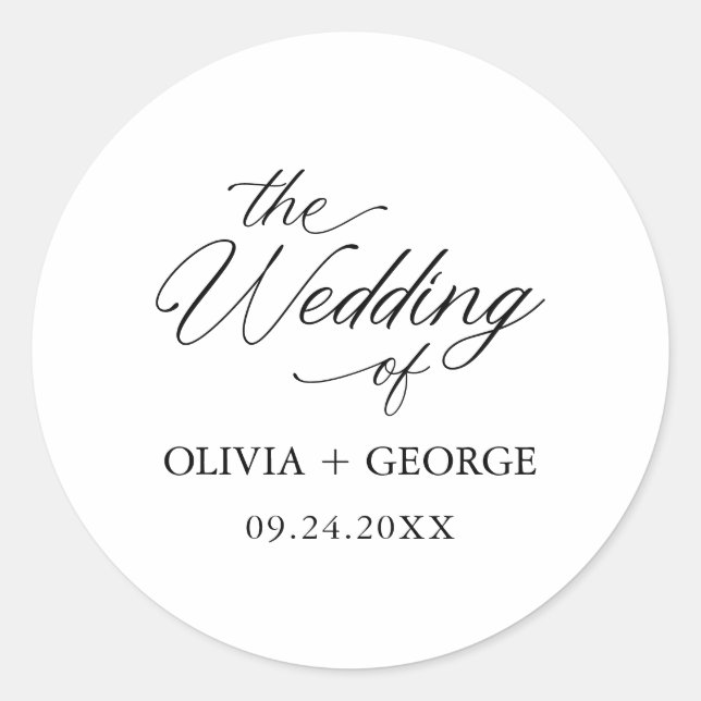 Schwarz Elegant Moderne Skriptkalligrafie Runder Aufkleber (Vorderseite)