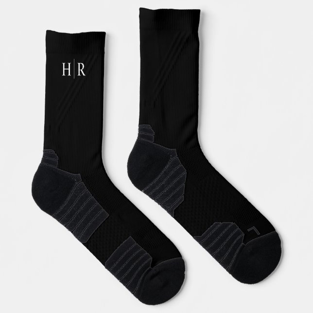 Schwarz Elegant Modernes Monogramm Socken (Rechts)