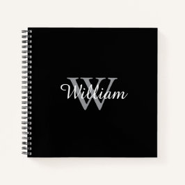 Schwarz Elegant und Personalisiertes Monogramm Notizbuch