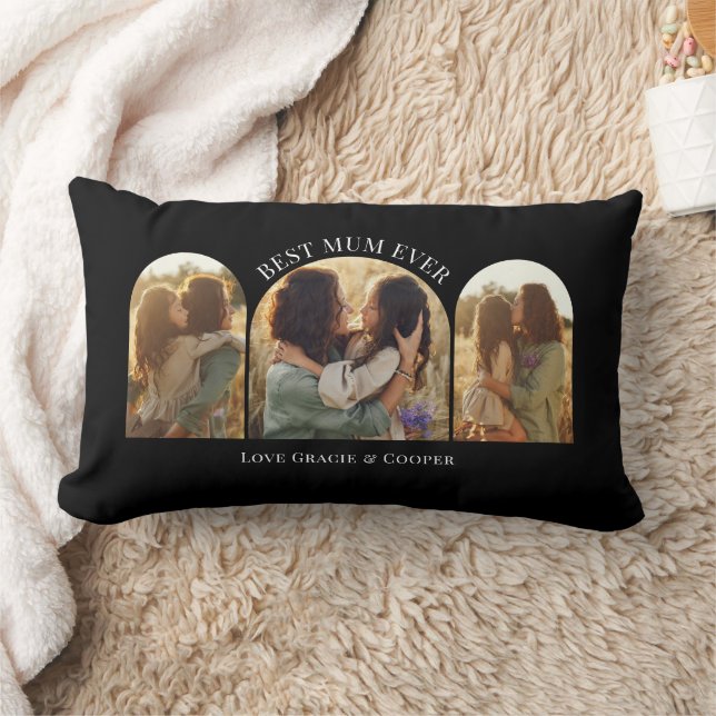 Schwarz eleganter Bogen Multi Foto bestes Mum Lendenkissen (Decke)