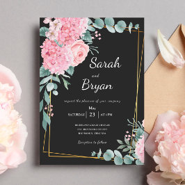 Schwarz Eleganter Floral Watercolor Rahmen Boho Ho Einladung