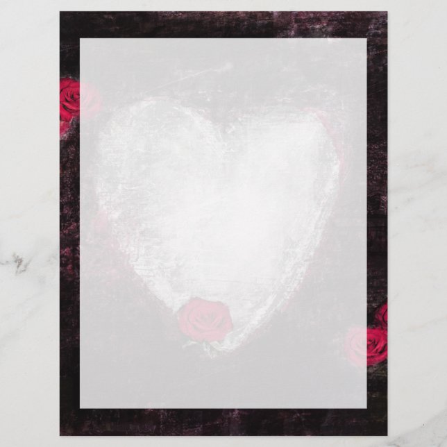 Schwarz Elegantes Herz und Rose (Vorderseite)