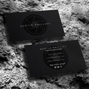 Schwarz-elegantes Kamera-Objektiv Foto und Video Visitenkarte