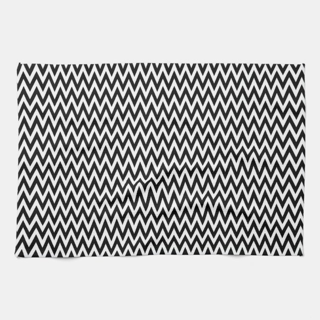 Schwarz Elegantes Zickzack Design Handtuch (Horizontal)