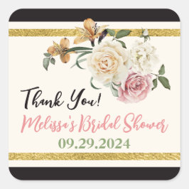Schwarz, Elfenbein, Gold, Blumenstrauß Quadratischer Aufkleber