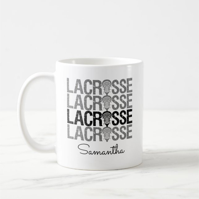 Schwarz erschüttertes Lacrosse Word Kaffeetasse (Links)
