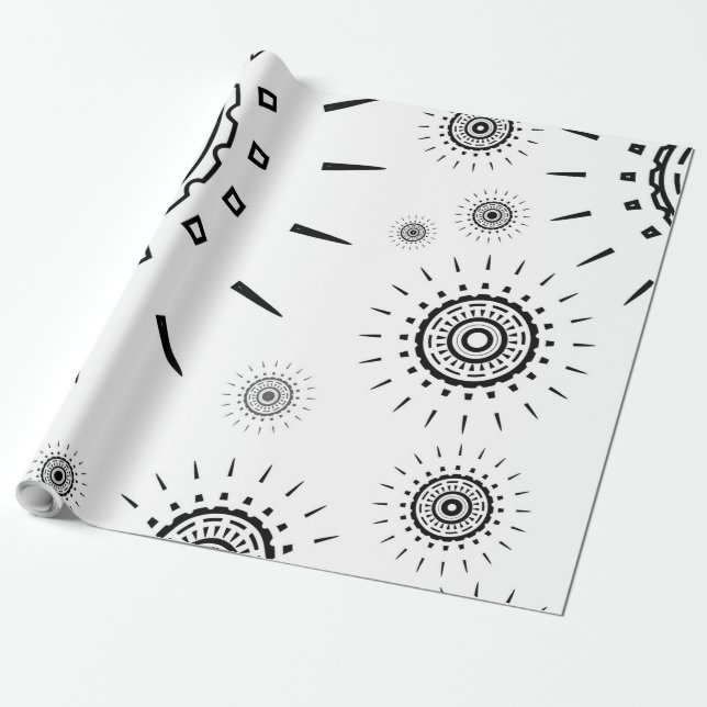 Schwarz-Explosions-Muster auf Weiß Geschenkpapier (Ungerollt)