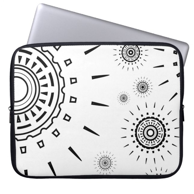 Schwarz-Explosions-Muster auf Weiß Laptopschutzhülle (Vorderseite)