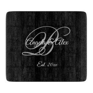 Schwarz-Extravagant-Monogramm-Hochzeitstag Schneidebrett