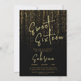 Schwarz Falling Golden Glitzern Sweet 16 Geburtsta Einladung