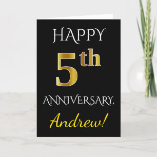 Schwarz, Falschgold 5. Hochzeitstag + Name Karte