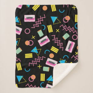 Schwarz farbenfrohe 80er Jahre Retro-Muster Sherpadecke