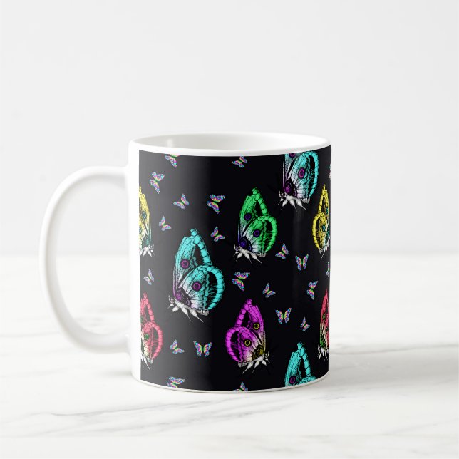 Schwarz-Farbenfrohe Schmetterlingsmuster Kaffeetasse (Links)