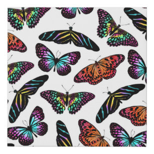 Schwarz-Farbige Schmetterlinge Muster Künstlicher Leinwanddruck