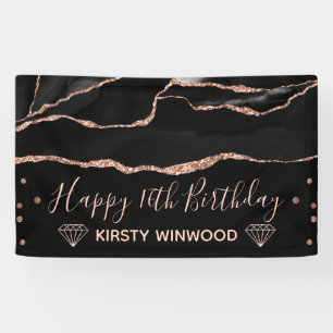 Schwarz & Faux Roségold Glitter Achat Sweet 16 Banner