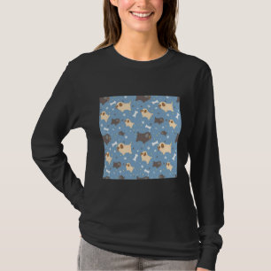 Schwarz-Fawn-Mops auf blauem Hintergrund Classic T T-Shirt