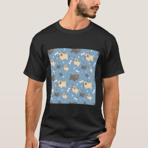 Schwarz-Fawn-Mops auf blauem Hintergrund Classic T T-Shirt