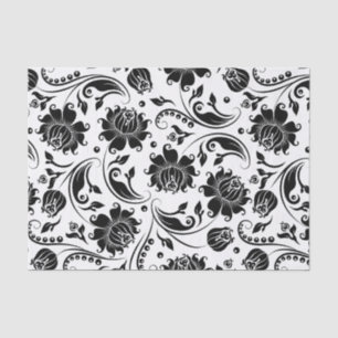 Schwarz Floral Damaskus Muster weißer Hintergrund Seidenpapier