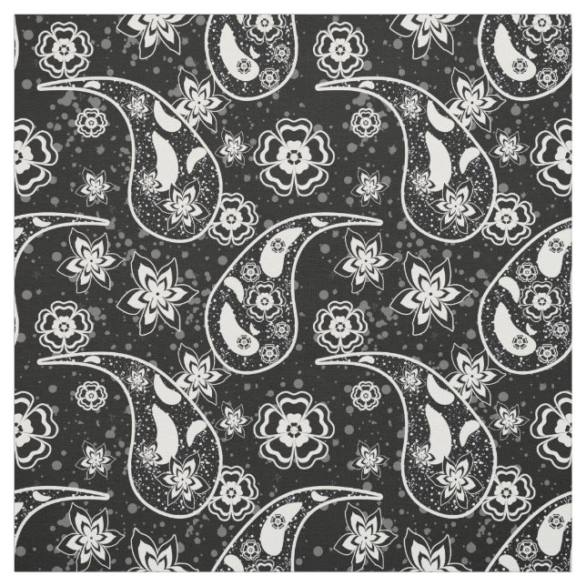 Schwarz Floral Paisley Muster Design Textil Stoff (Muster)