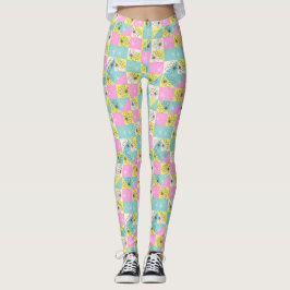 Schwarz florales farbiges Pastel-Schachbrettmuster Leggings