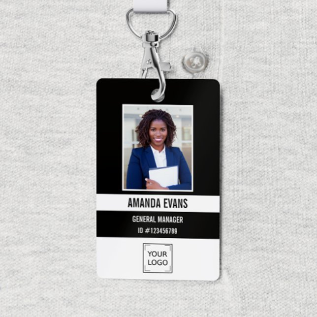 Schwarz | Foto Mitarbeiter-Logo oder QR CODE-Siche Ausweis (Black and WHITE CORPORATE LOGO IDENTIFICATION BADGE WITH PHOTO FOR EMPLOYEE. )